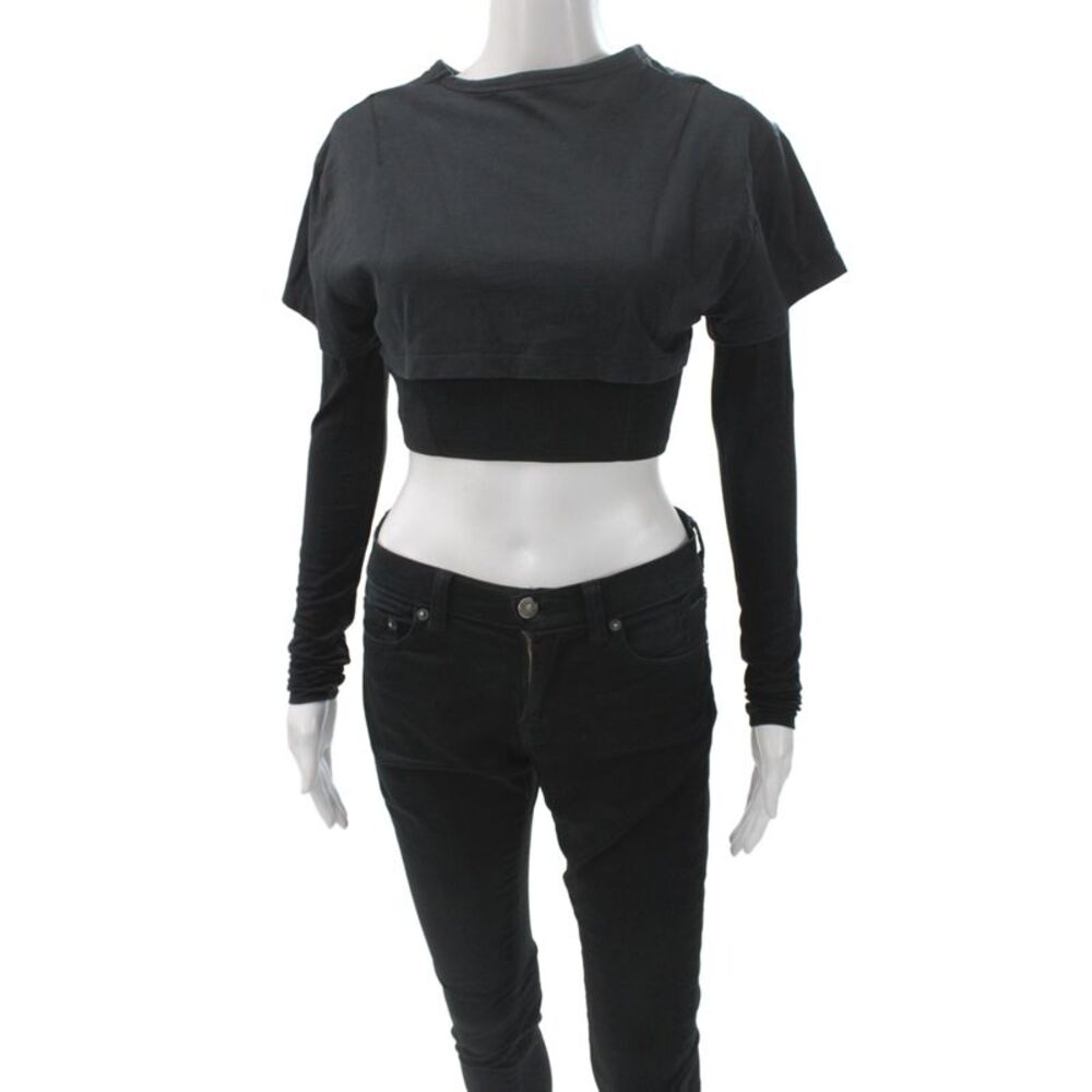Jacquemus Womens Cropped Black Cotton Crewneck Long Sleeve T-Shirt Size S